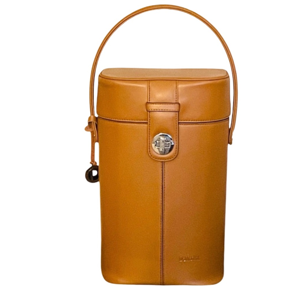 PELLETINI Deluxe Genuine Leather Wine Carrier Cognac w/ Opener Holds 2